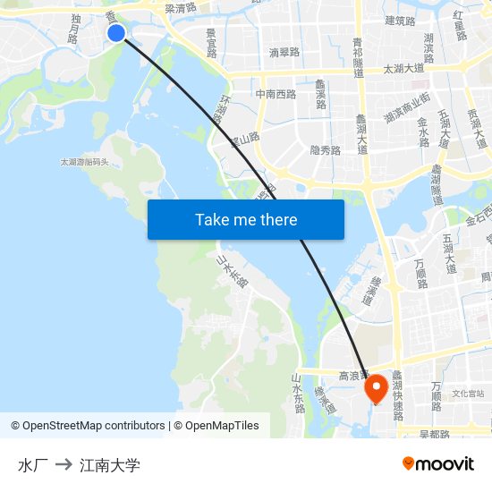 水厂 to 江南大学 map