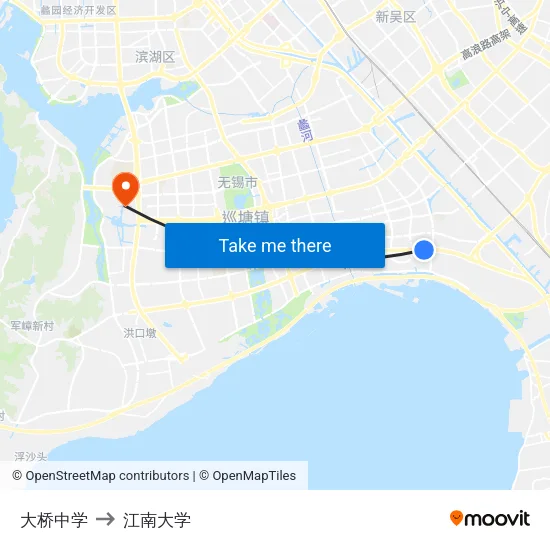 大桥中学 to 江南大学 map