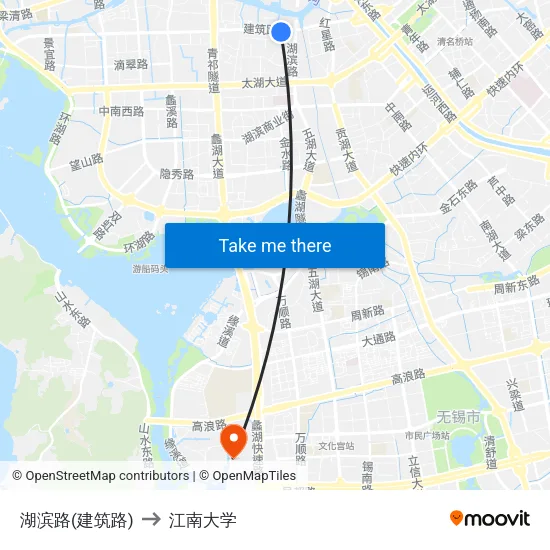 湖滨路(建筑路) to 江南大学 map