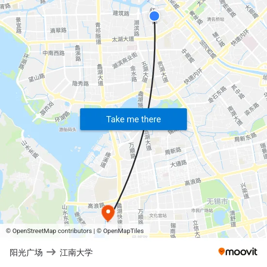 阳光广场 to 江南大学 map