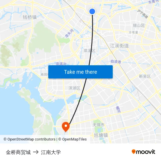 金桥商贸城 to 江南大学 map