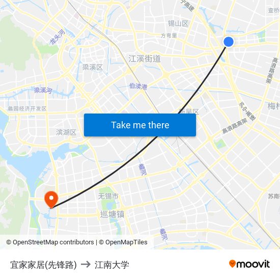 宜家家居(先锋路) to 江南大学 map
