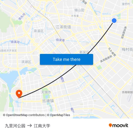 九里河公园 to 江南大学 map