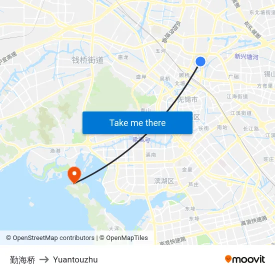 Qinhai Bridge to Yuantouzhu map