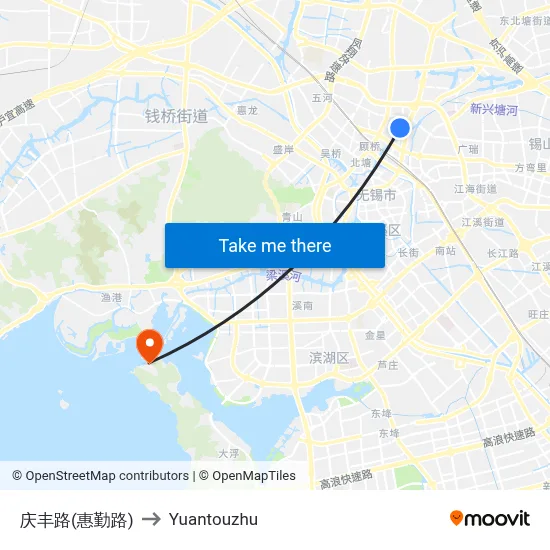 Qingfeng Road (Huiqin Road) to Yuantouzhu map