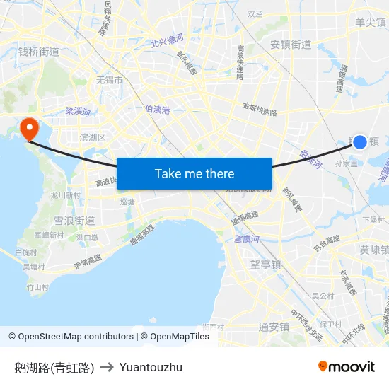 Ehu Road (Qinghong Road) to Yuantouzhu map