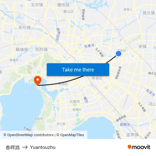 春晖路 to Yuantouzhu map