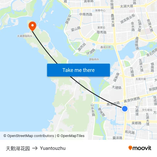 Swan Lake Garden to Yuantouzhu map