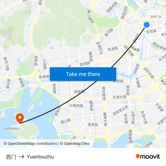 西门 to Yuantouzhu map