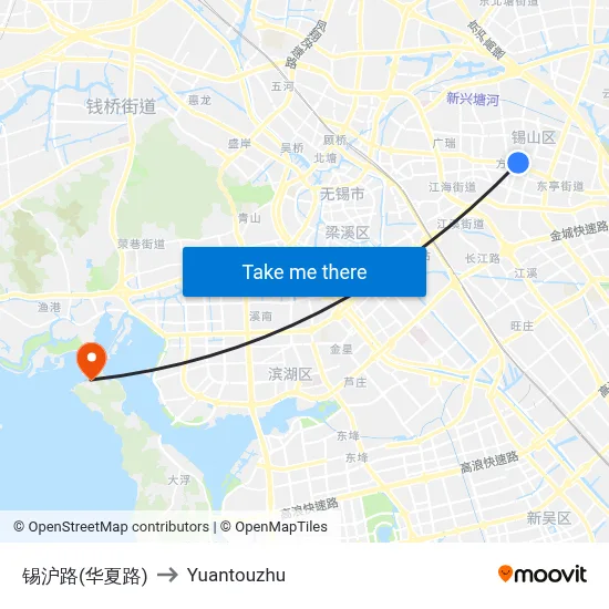 Xihu Road (Huaxia Road) to Yuantouzhu map