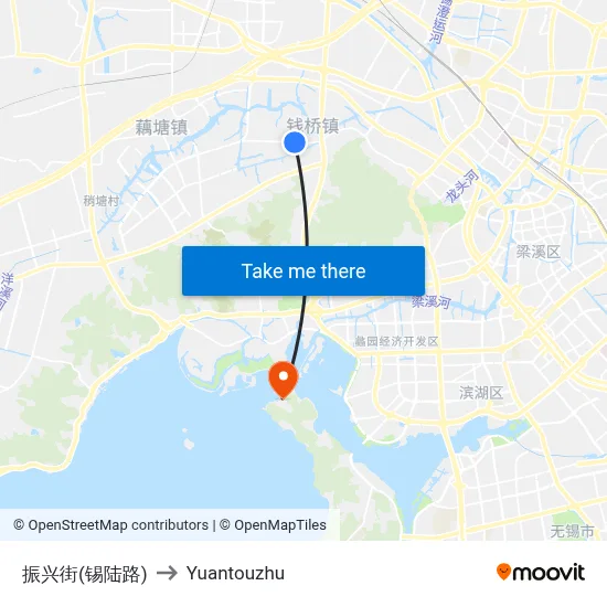 振兴街(锡陆路) to Yuantouzhu map
