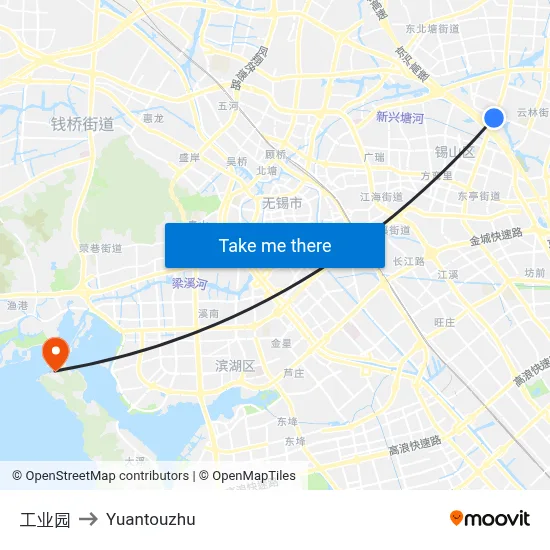 Industrial Park to Yuantouzhu map
