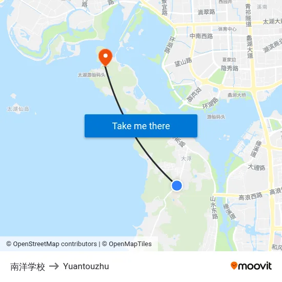 Nanyang School to Yuantouzhu map