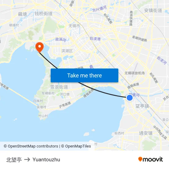 Beiwang Pavilion to Yuantouzhu map
