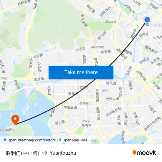 Victory Gate (Zhongshan Road) to Yuantouzhu map