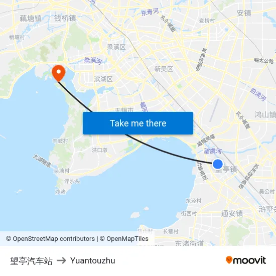 Wanting Bus Station to Yuantouzhu map