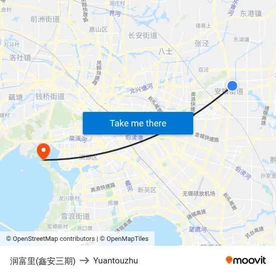 Runfu Li (Xin'an Phase 3) to Yuantouzhu map