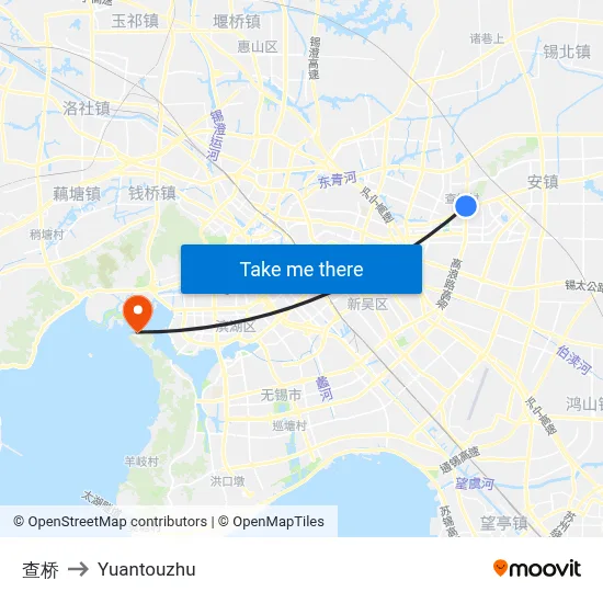 查桥 to Yuantouzhu map