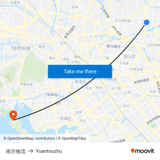 Southern Logistics to Yuantouzhu map