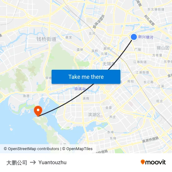 Dapeng Company to Yuantouzhu map