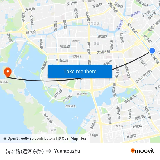 Qingming Road (Grand Canal East Road) to Yuantouzhu map