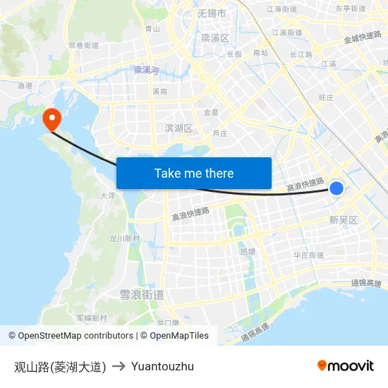 Guanshan Road (Linghu Avenue) to Yuantouzhu map