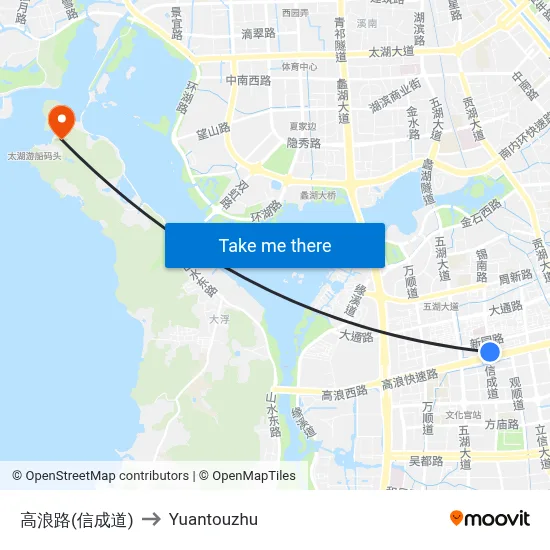 Gaolang Road (Xincheng Road) to Yuantouzhu map