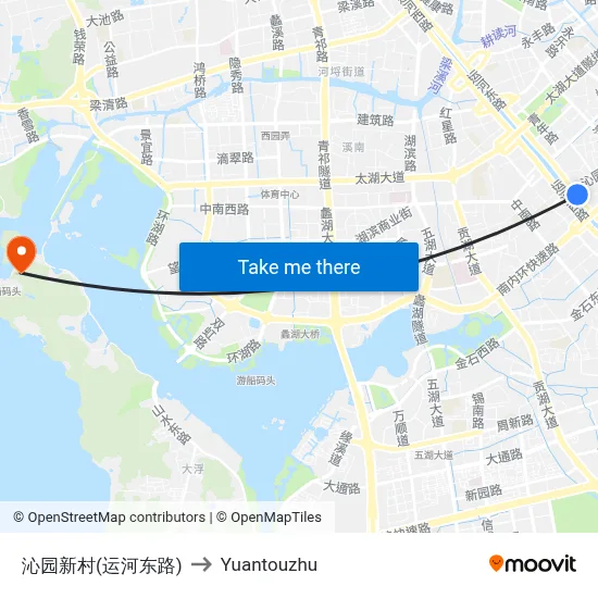 Qinyuan New Village (Canal East Road) to Yuantouzhu map