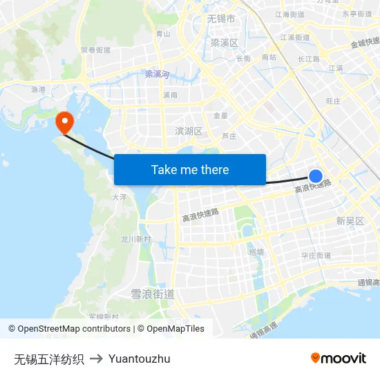 Wuxi Wuyang Textile to Yuantouzhu map