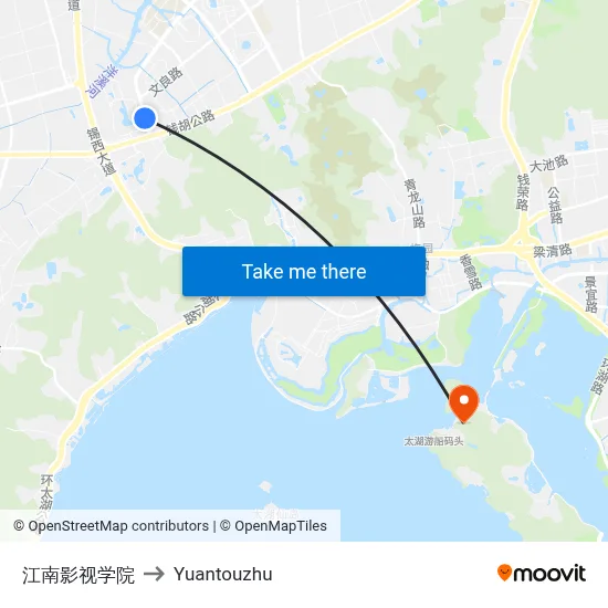 Jiangnan Film Academy to Yuantouzhu map