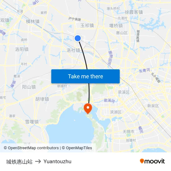 城铁惠山站 to Yuantouzhu map