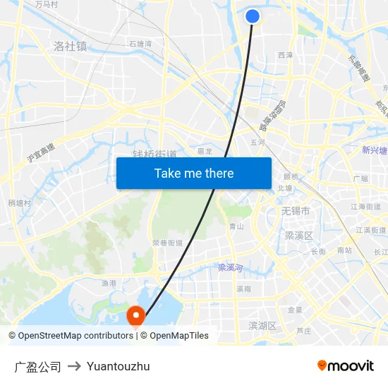 Guangying Company to Yuantouzhu map