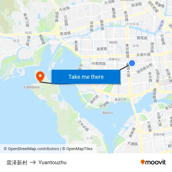 Zhenze New Village to Yuantouzhu map