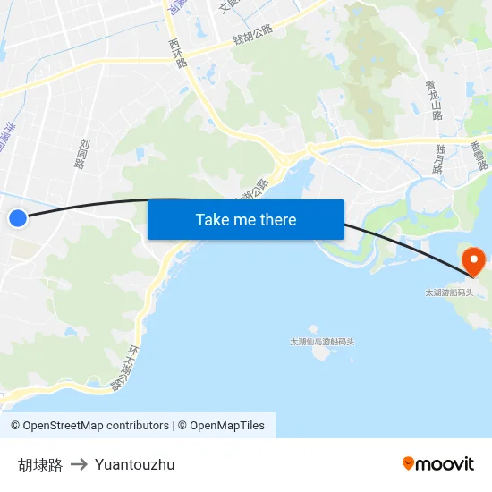 胡埭路 to Yuantouzhu map