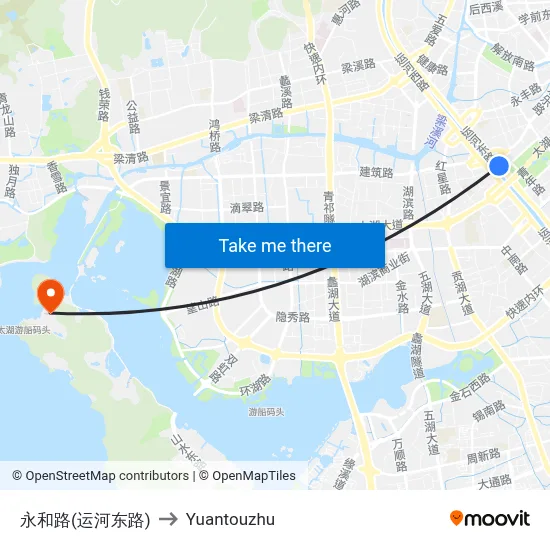 Yonghe Road (Canal East Road) to Yuantouzhu map
