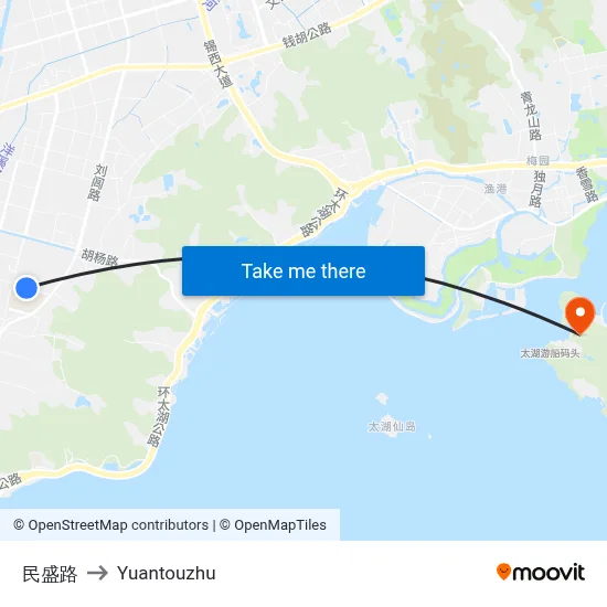 Minsheng Road to Yuantouzhu map