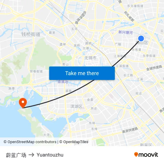Weilan Plaza to Yuantouzhu map