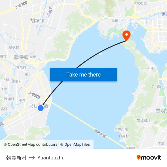 Chaoxia New Village to Yuantouzhu map