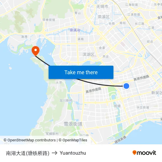 Nanhu Avenue (Tangtie Bridge Road) to Yuantouzhu map