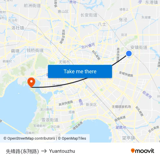 Xianfeng Road (Dongxiang Road) to Yuantouzhu map