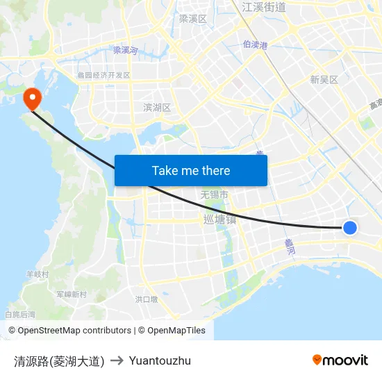Qingyuan Road (Linghu Avenue) to Yuantouzhu map