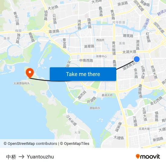 Zhongqiao to Yuantouzhu map