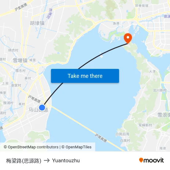 Meiliang Road (Siyuan Road) to Yuantouzhu map