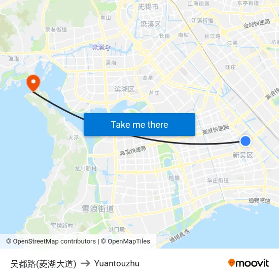 Wudu Road (Linghu Avenue) to Yuantouzhu map