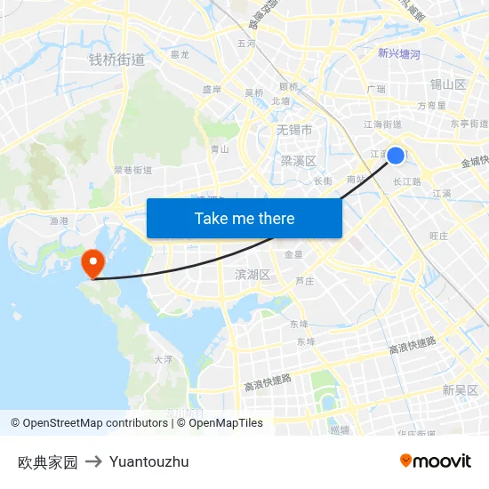 Oudian Home Garden to Yuantouzhu map