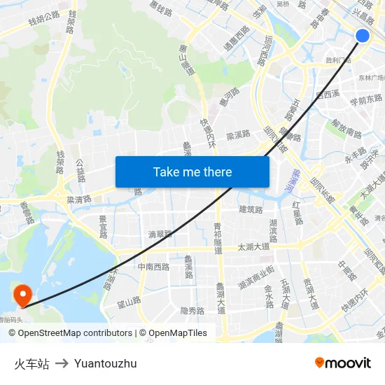 火车站 to Yuantouzhu map