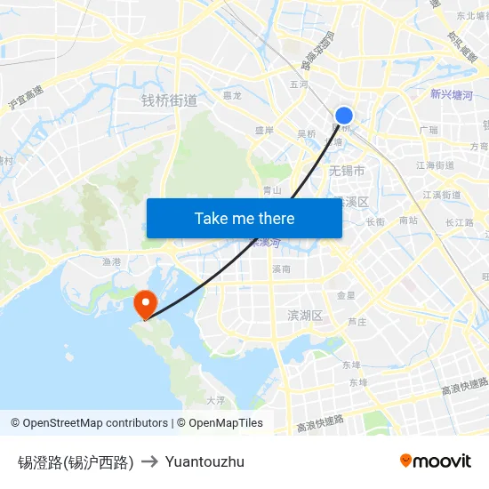 Xiceng Road (Xihu West Road) to Yuantouzhu map