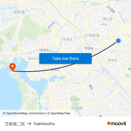 万裕苑二区 to Yuantouzhu map