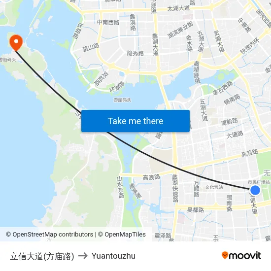 Lixin Avenue (Fangmiao Road) to Yuantouzhu map