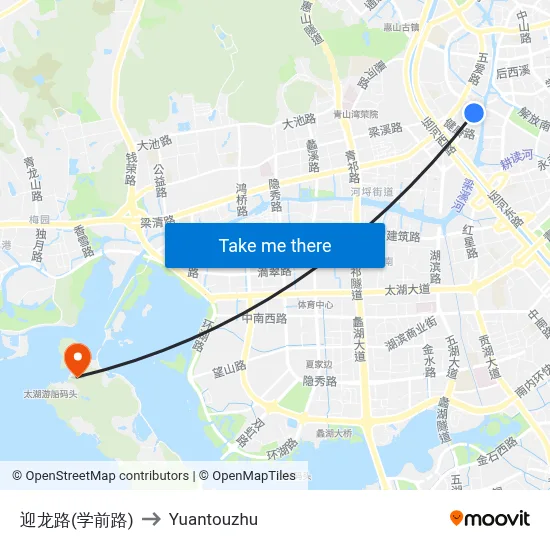 Yinglong Road (Xueqian Road) to Yuantouzhu map